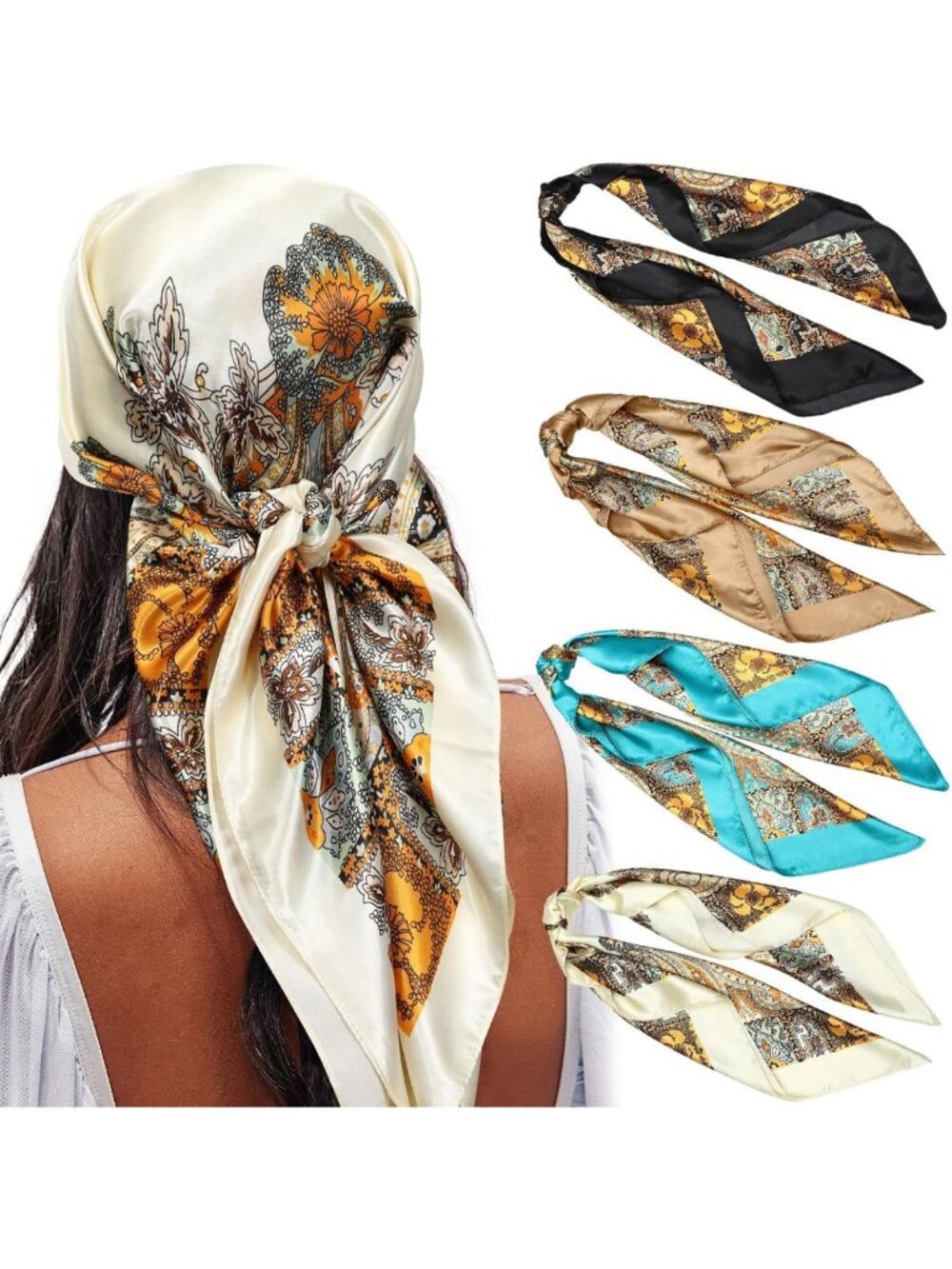 4-Pack 35" Satin Head Scarves for Women | Versatile Silk-like Hair Bandanas